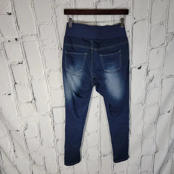 Angel Kiss Maternity Jeans Womens Medium Blue Denim Pull On Stretch Jegging - Picture 4 of 4